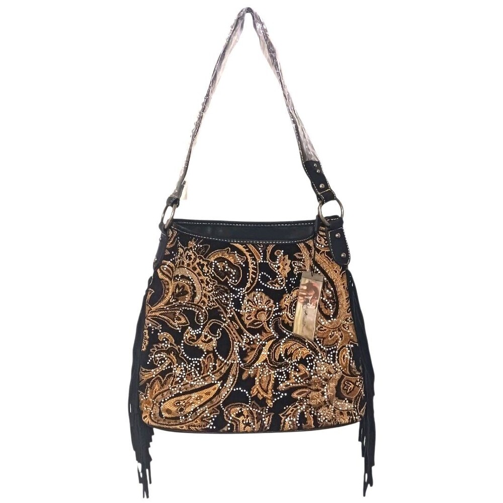 NEW Montana West Tapestry Shoulder Bag Fringed Studded Concealed Carry Handbag